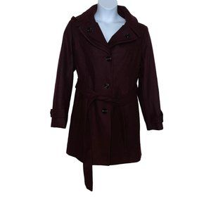 London Fog Collection Wool Trench Coat Womens XL Red Burgundy Belt Pockets